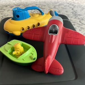 Lot of 3 Green Toys - Submarine, Plane, Boat with Duck